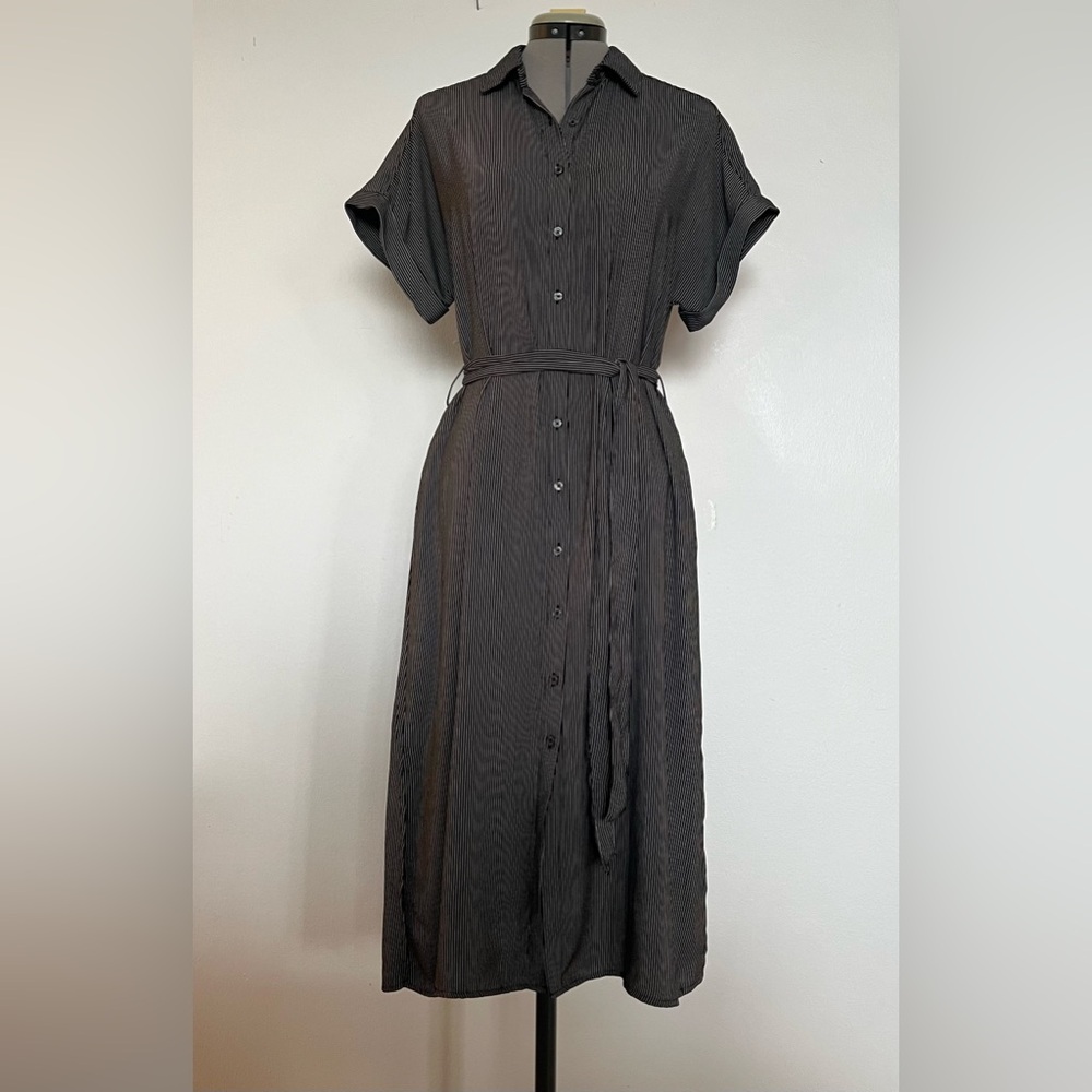 Joe Fresh Black & White Stripe Button-Up Midi Dress